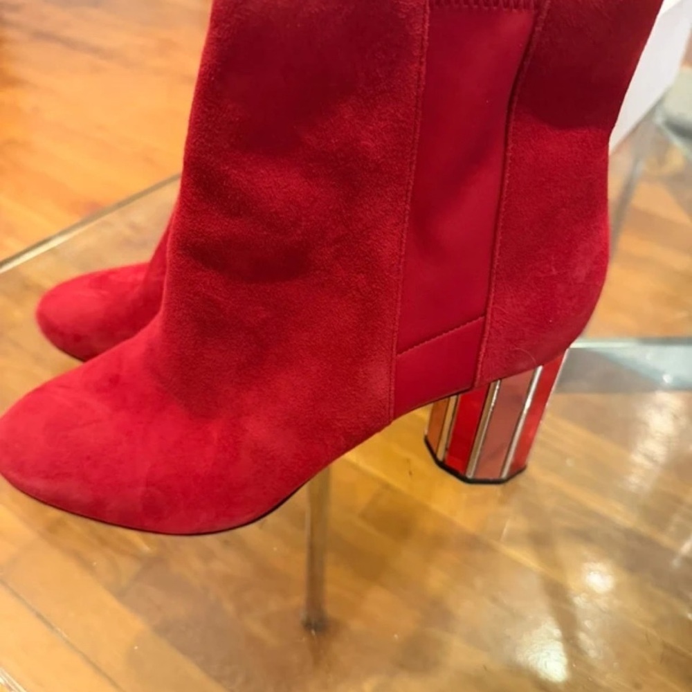 ALDO Red Suede Ankle Boots with Mirrored Block Heel